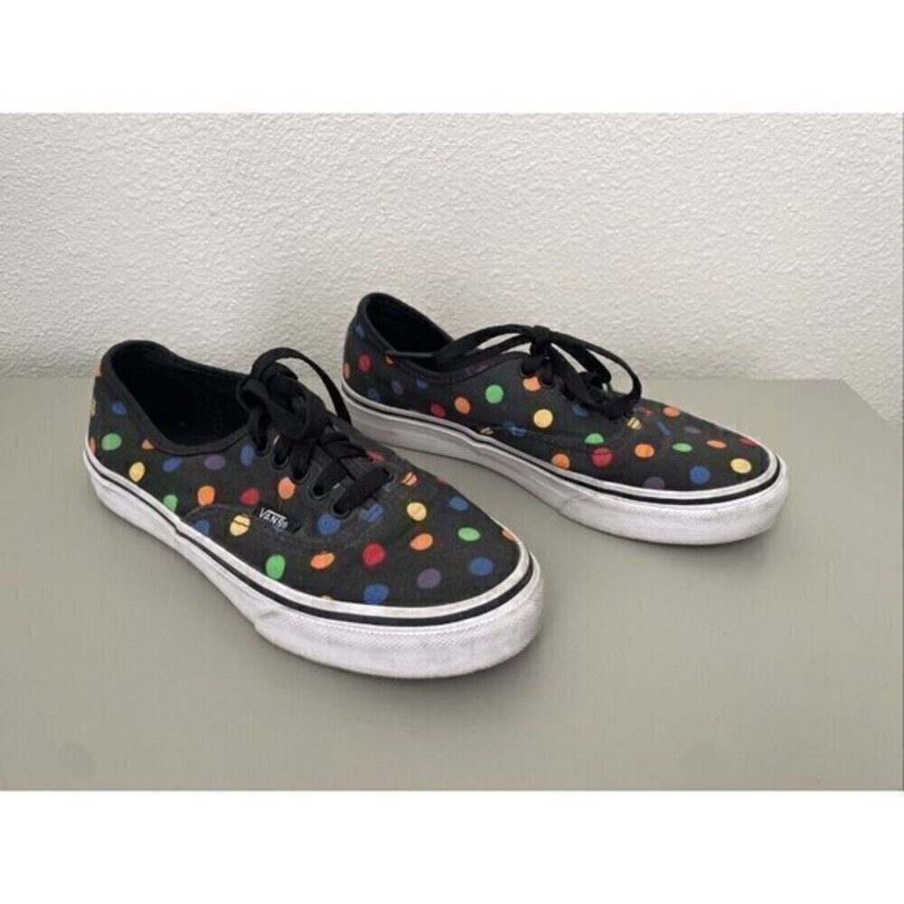 Vans Authentic Sneakers Womens 6 Black Rainbow Polka‎ Dot Low Top Canvas Shoes